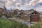 Traditional slate buildings in El Muyo black village of the Riaza district in the province of Segovia Spain