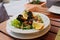 Traditional slovenian cuisine, seafood salad with fresh mussels, selective focus