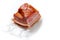 Traditional smoked pork ham on white background. Classic meat product ready to eat with layers of meat and fat and delicate flavor