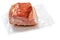 Traditional smoked pork ham on white background. Classic meat product ready to eat with layers of meat and fat and delicate flavor