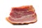 Traditional smoked pork ham on white background. Classic meat product ready to eat with layers of meat and fat and delicate flavor