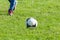 Traditional soccer ball on soccer field