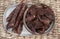 Traditional South African dry wors and Biltong