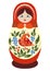Traditional souvenir Russian floral folk matryoshka doll, Gorodets painting stylization. Birds and flowers. Russian doll girl with