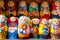 Traditional souvenirs from Russia - nesting dolls, also known as matryoshka, babushka, stacking dolls, or Russian dolls