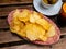 Traditional spanish appetizer Vermouth with chips close up