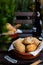 Traditional spanish tapas, croquettes, croquetas with jamon ham