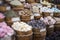 Traditional spices bazaar with herbs and spices in Egypt. Selective Focus