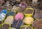 Traditional spices market with herbs and spices in Aswan, Egypt.