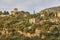 Traditional stone houses and tramuntana mountains in Deia. Balearic islands