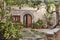 Traditional stone patio surrounded by plants in Mallorca, Spain