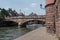 Traditional stoned bridge on IL river at little France quarter in Strasbourg