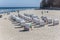 Traditional Strandkorbe chairs on the beach of Sellin