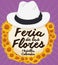 Traditional Straw Arriero Hat with Daisies for Colombian Flowers Festival, Vector Illustration