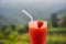 The traditional strawberry juice in Bali in the Bedugul area. Cafe on a strawberry plantation Bali. A popular