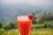 The traditional strawberry juice in Bali in the Bedugul area. Cafe on a strawberry plantation Bali. A popular