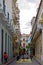 A traditional street in the cuban capital. There is a church at the back of the street