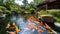 Traditional style garden and pond with Koi