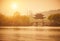 Traditional Style Pavilion And Bridge at XiHu Lake at sunset, Hangzhou, China