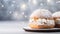 Traditional Swedish Semla bun on sparkling festive background with copy space. Dessert served in Scandinavia. Generative AI