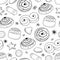 Traditional Swedish sweets seamless pattern. Suitable for printing on packaging, paper, for menu design. Coloring page
