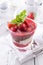 Traditional sweet strawberry dessert with yogurt in a glass