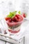 Traditional sweet strawberry dessert with yogurt in a glass