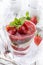 Traditional sweet strawberry dessert with yogurt in a glass