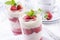 Traditional sweet strawberry dessert with yogurt in a glass