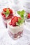 Traditional sweet strawberry dessert with yogurt in a glass