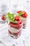 Traditional sweet strawberry dessert with yogurt in a glass