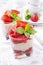 Traditional sweet strawberry dessert with yogurt in a glass