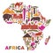 Traditional symbols of Africa in the form of a map