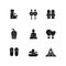 Traditional taiwanese black glyph icons set on white space.