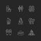 Traditional taiwanese chalk white icons set on dark background.