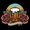 Traditional Tattoo With Beer and Roses Vector Illustration