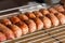 Traditional Thai Food,Sausage Northeastern Thai Style, Grilled-Isaan Sausage on steel mesh in the market,Thailand.