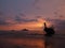 Traditional Thai long-tailed boats on the beach the background of the fantastic sunset