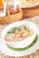 Traditional Thai porridge rice gruel and shrimp in bowl