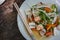 Traditional thai salad, with lemongrass, lime, shrimps, noodles and chili. Phi Phi Island, Thailand.