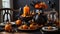 Traditional Thanksgiving elements with spooky Halloween themes