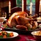 Traditional Thanksgiving meal of roast turkey, festive tradtion to share with family