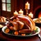 Traditional Thanksgiving meal of roast turkey, festive tradtion to share with family