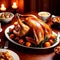 Traditional Thanksgiving meal of roast turkey, festive tradtion to share with family