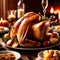 Traditional Thanksgiving meal of roast turkey, festive tradtion to share with family