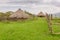 Traditional thatch, clay and wood houses of sheep farmer in highlands of Cameroon, Africa