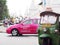 Traditional three-wheels THAI open air fun and well known BANGKOK and urban taxi