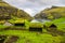 Traditional turf houses and gorgeous green landscape of Saksun