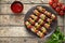 Traditional turkey or chicken meat skewers kebab with tomatoes