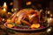 Traditional turkey with savory spices for festive Thanksgiving day dinner. Generative AI